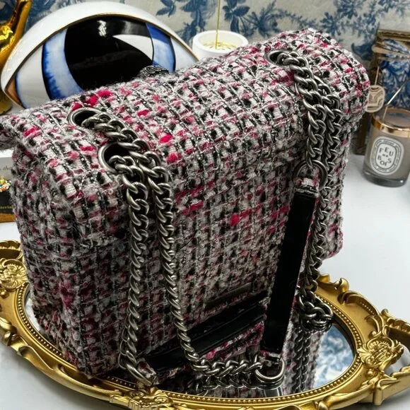 🆕 KURT GEIGER LONDON 🧿 NWOT Tweed Crossbody Bag, Pink & Black Tweed - Picture 12 of 15
